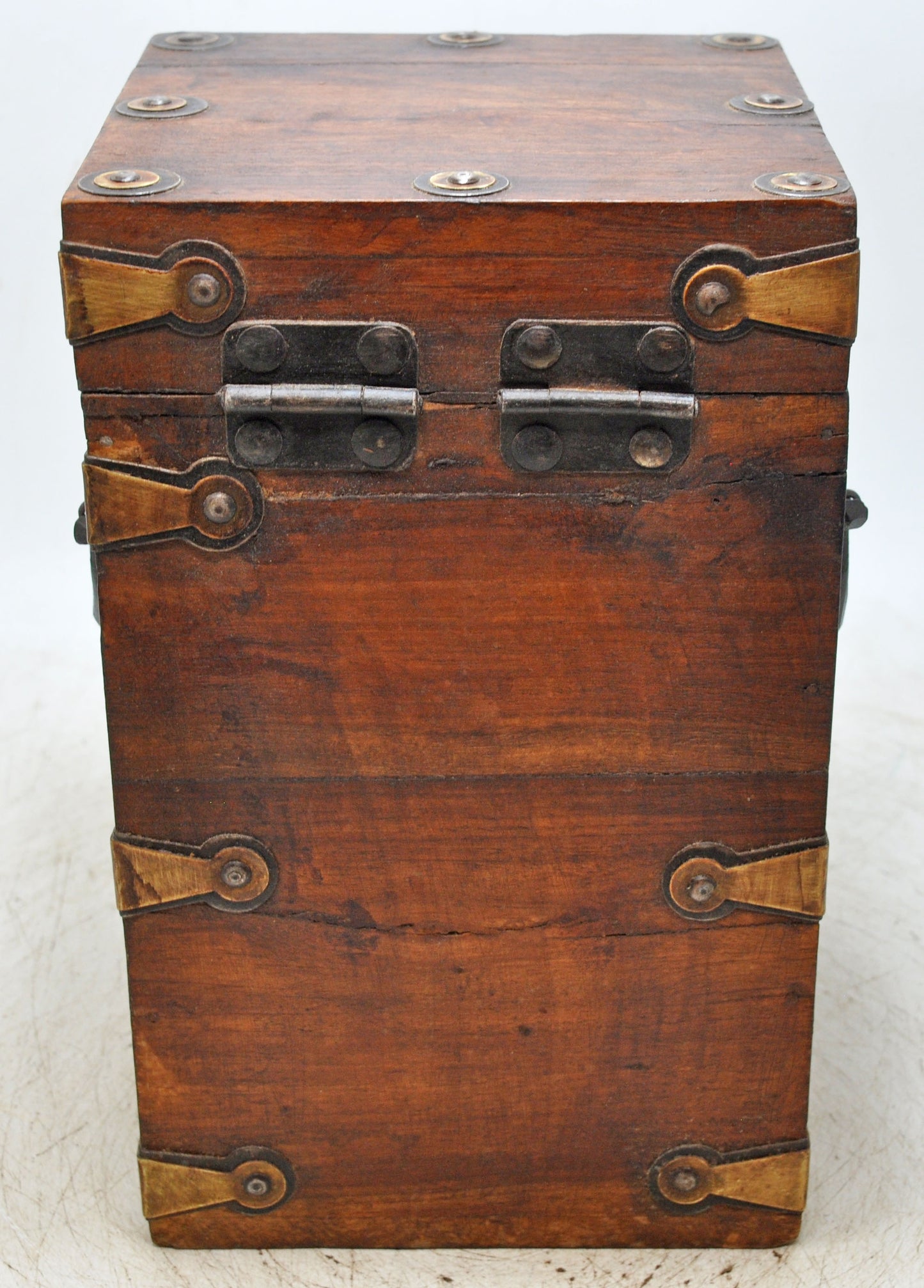 Vintage Wooden Tall Storage Box Original Old Hand Crafted Metal Fitted