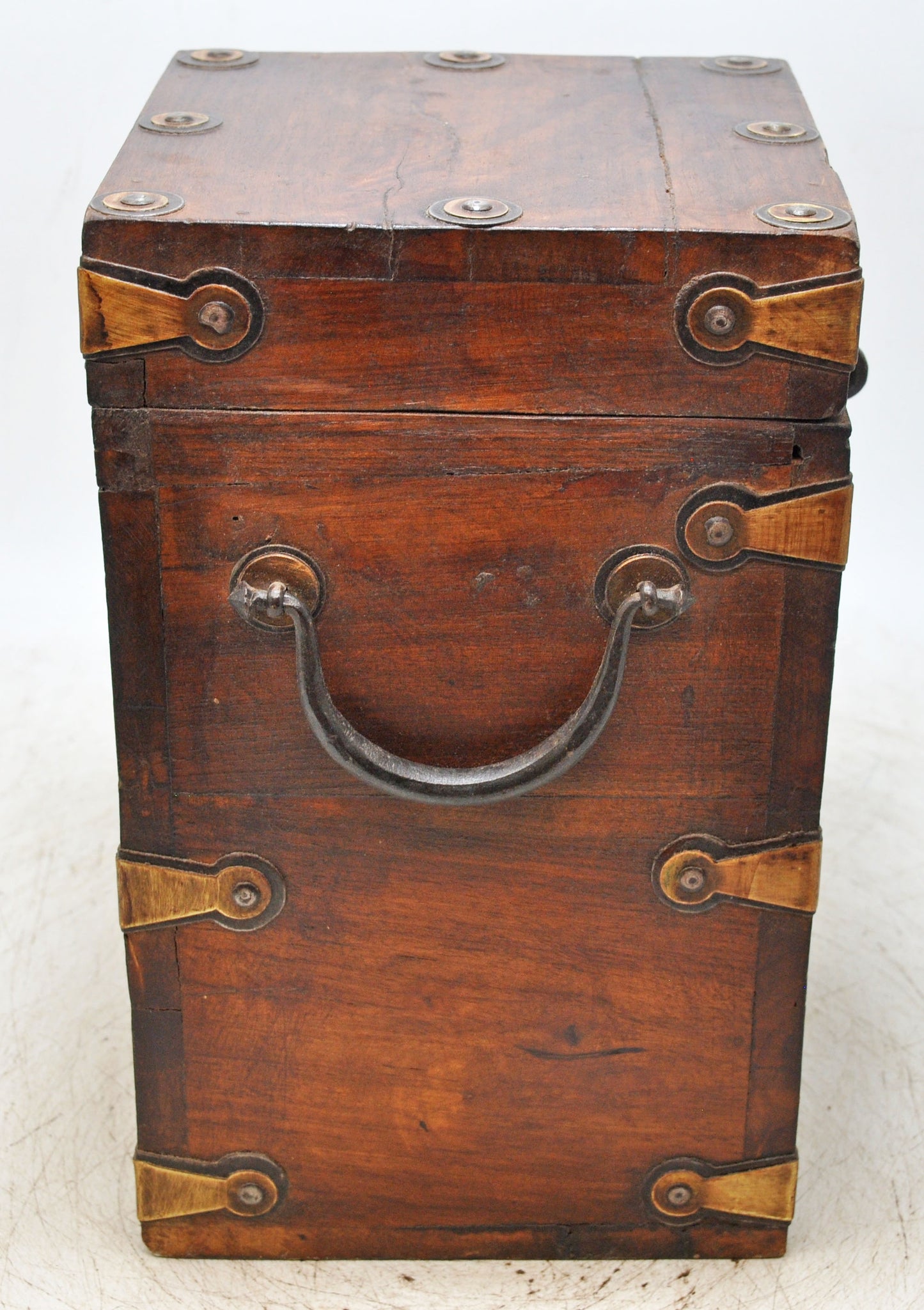 Vintage Wooden Tall Storage Box Original Old Hand Crafted Metal Fitted