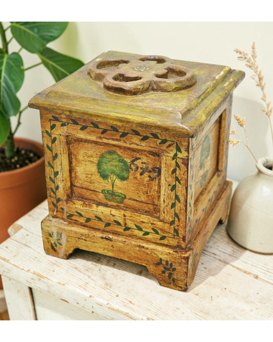 Vintage Wooden Square Storage Box Original Old Hand Crafted Painted