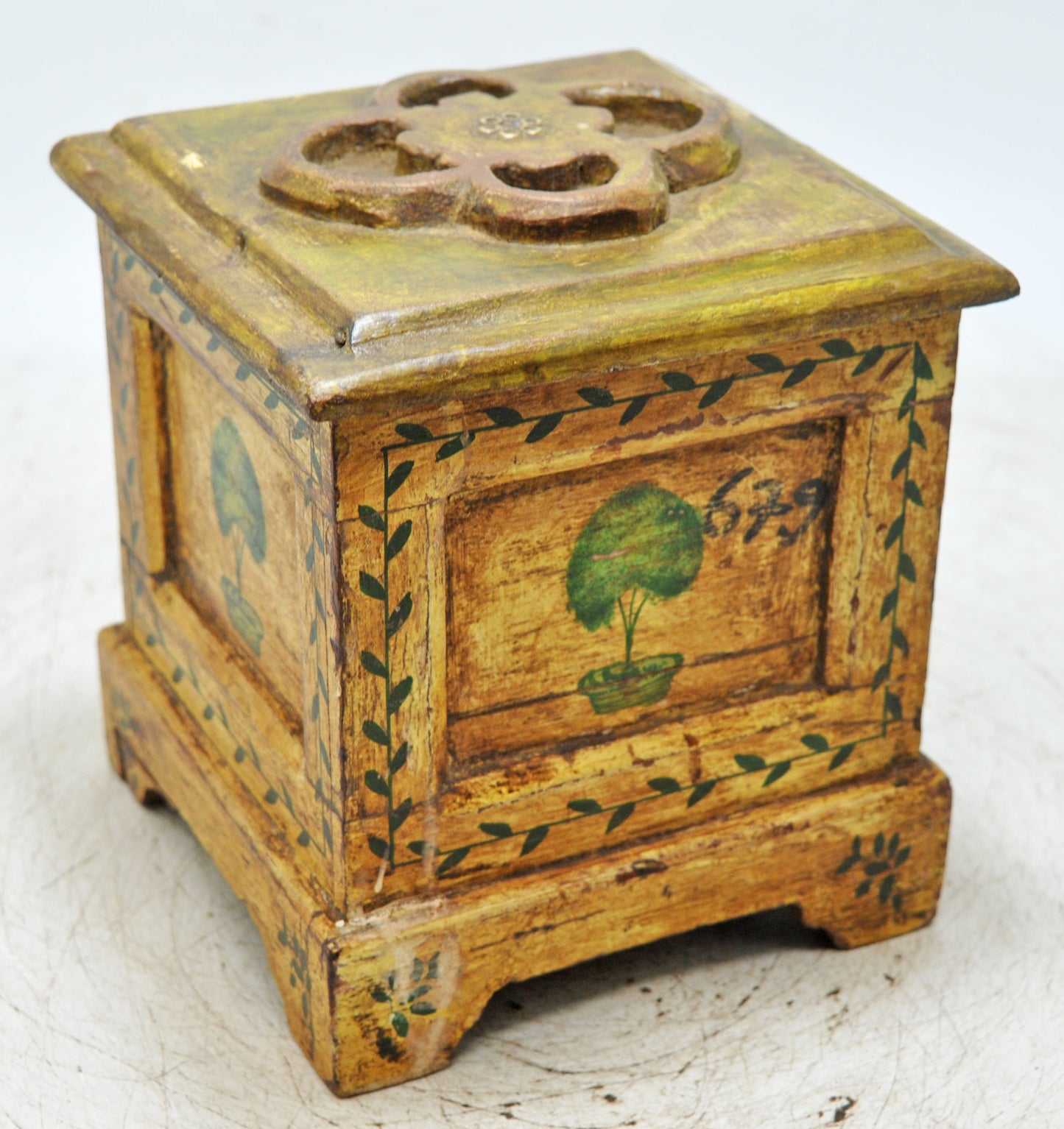 Vintage Wooden Square Storage Box Original Old Hand Crafted Painted