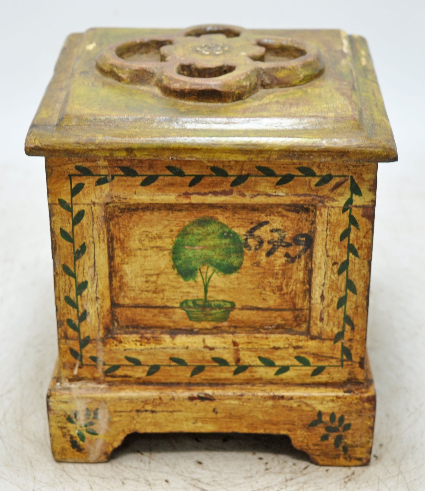 Vintage Wooden Square Storage Box Original Old Hand Crafted Painted