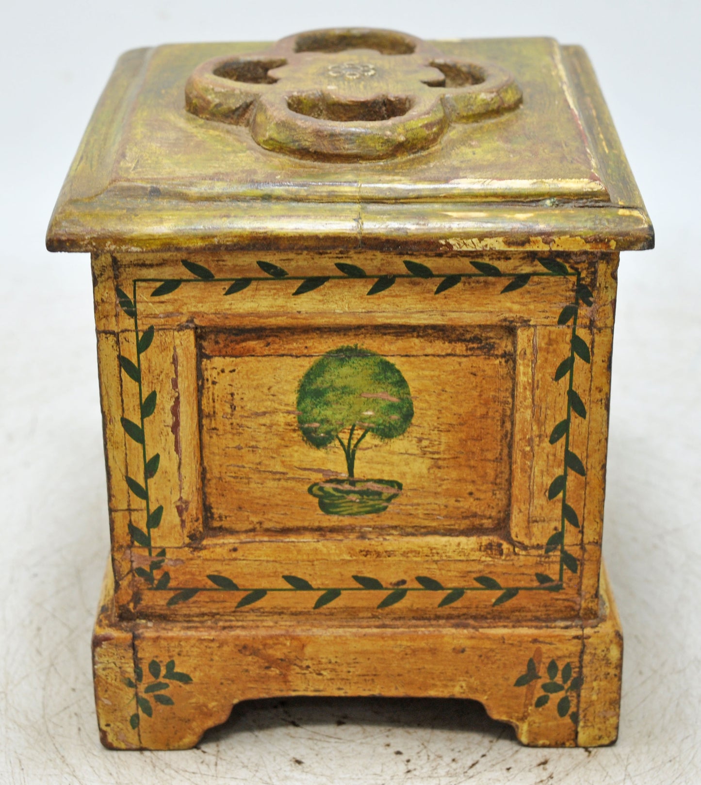 Vintage Wooden Square Storage Box Original Old Hand Crafted Painted