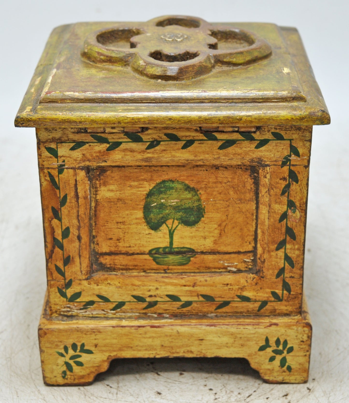 Vintage Wooden Square Storage Box Original Old Hand Crafted Painted