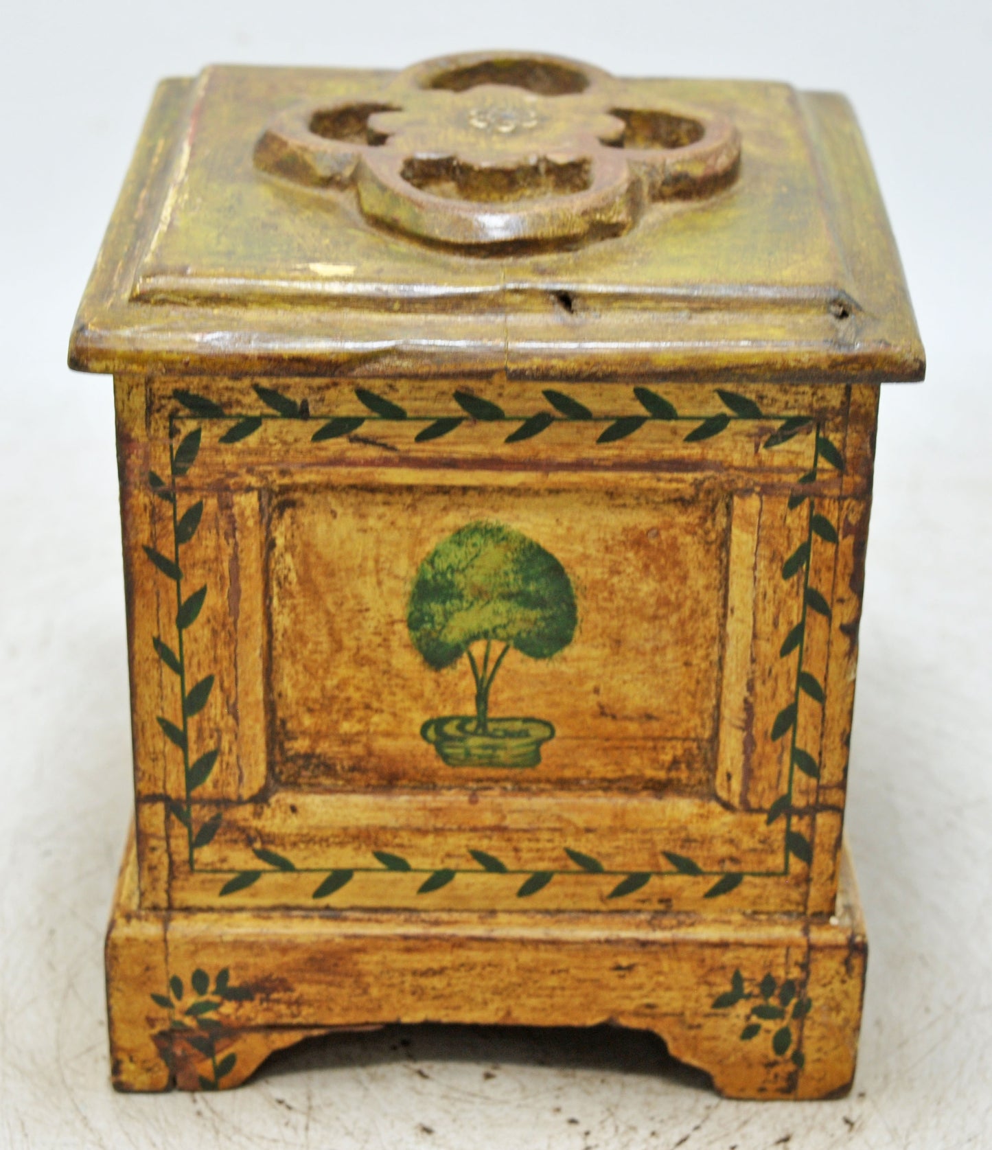 Vintage Wooden Square Storage Box Original Old Hand Crafted Painted