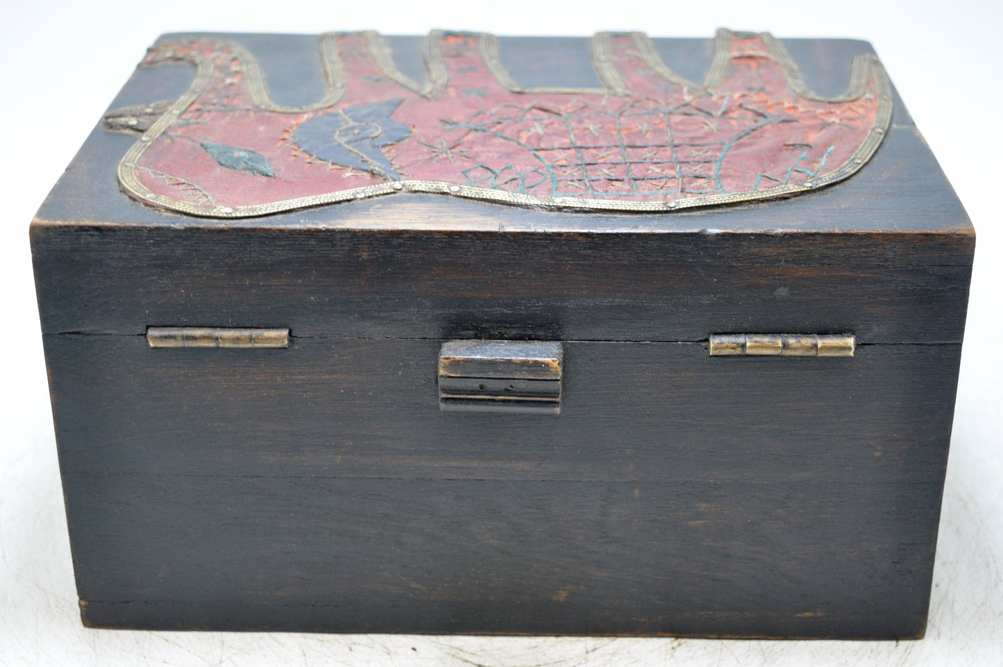 Vintage Wooden Storage Box Original Old Hand Crafted Elephant Metal Fitted