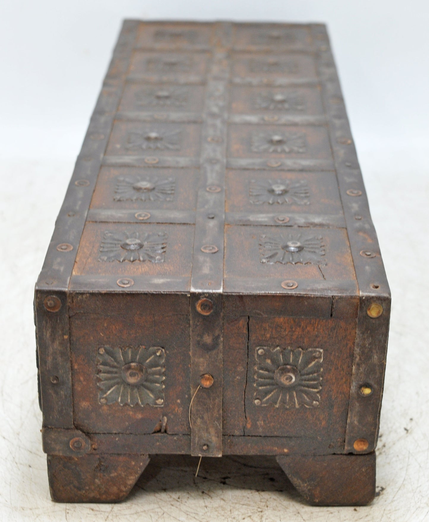 Vintage Wooden 3 Drawers Storage Box Original Old Fine Metal Fitted