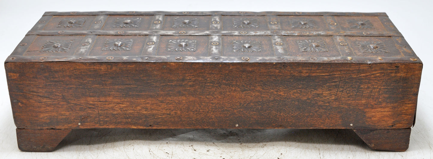 Vintage Wooden 3 Drawers Storage Box Original Old Fine Metal Fitted