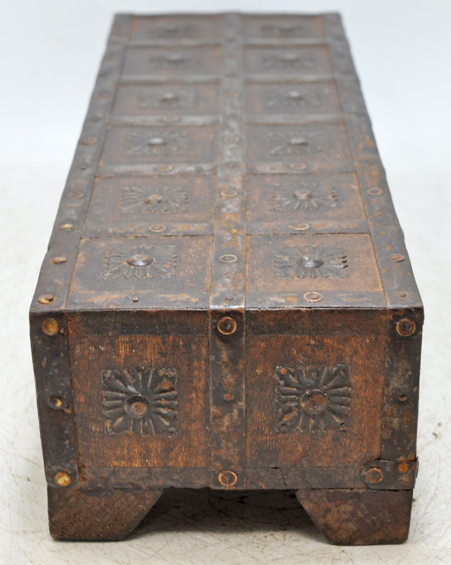 Vintage Wooden 3 Drawers Storage Box Original Old Fine Metal Fitted