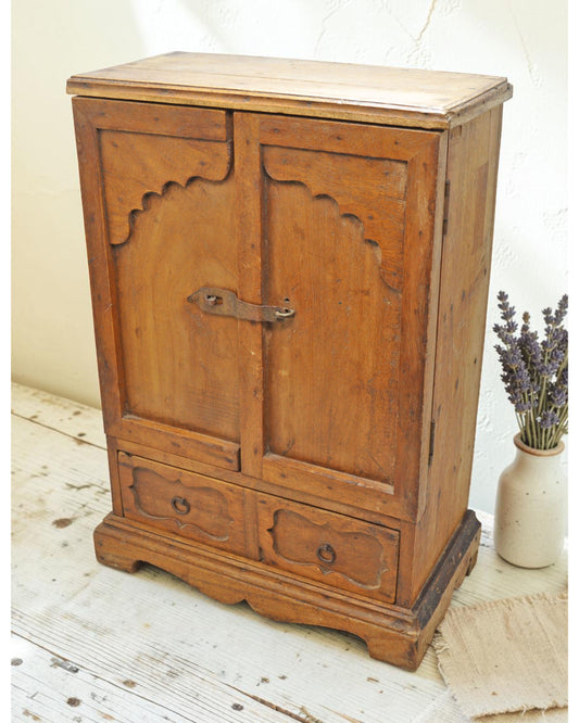 Vintage Wooden Mini Storage Cabinet Original Old Fine Hand Crafted Carved