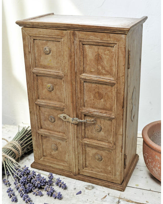 Vintage Wooden Mini Storage Cabinet Original Old Fine Hand Crafted Carved