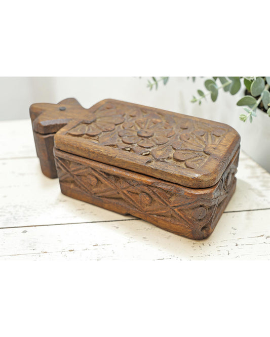 Antique Wooden Small Kum Kum Powder Tika Box Original Old Hand Crafted