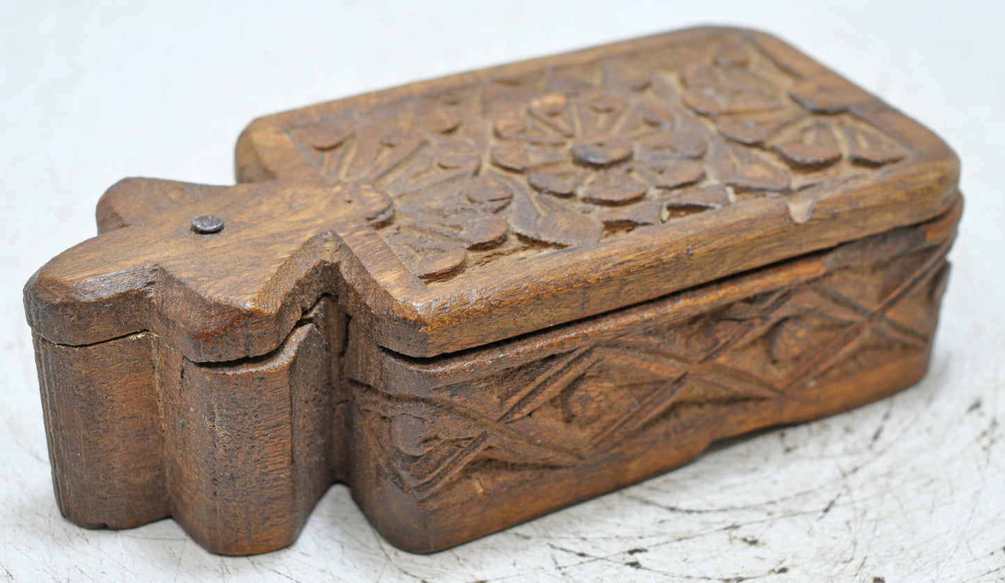 Antique Wooden Small Kum Kum Powder Tika Box Original Old Hand Crafted