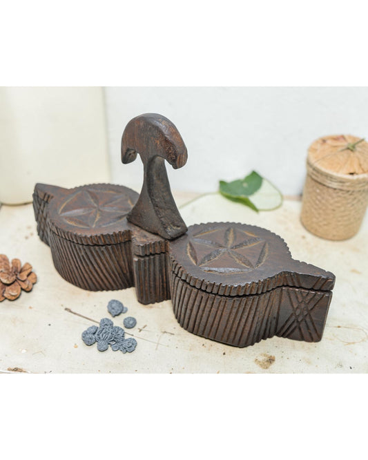 Antique Wooden Kitchenware Spice Box Original Old Hand Carved