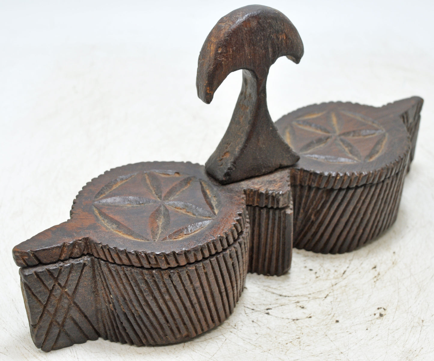 Antique Wooden Kitchenware Spice Box Original Old Hand Carved