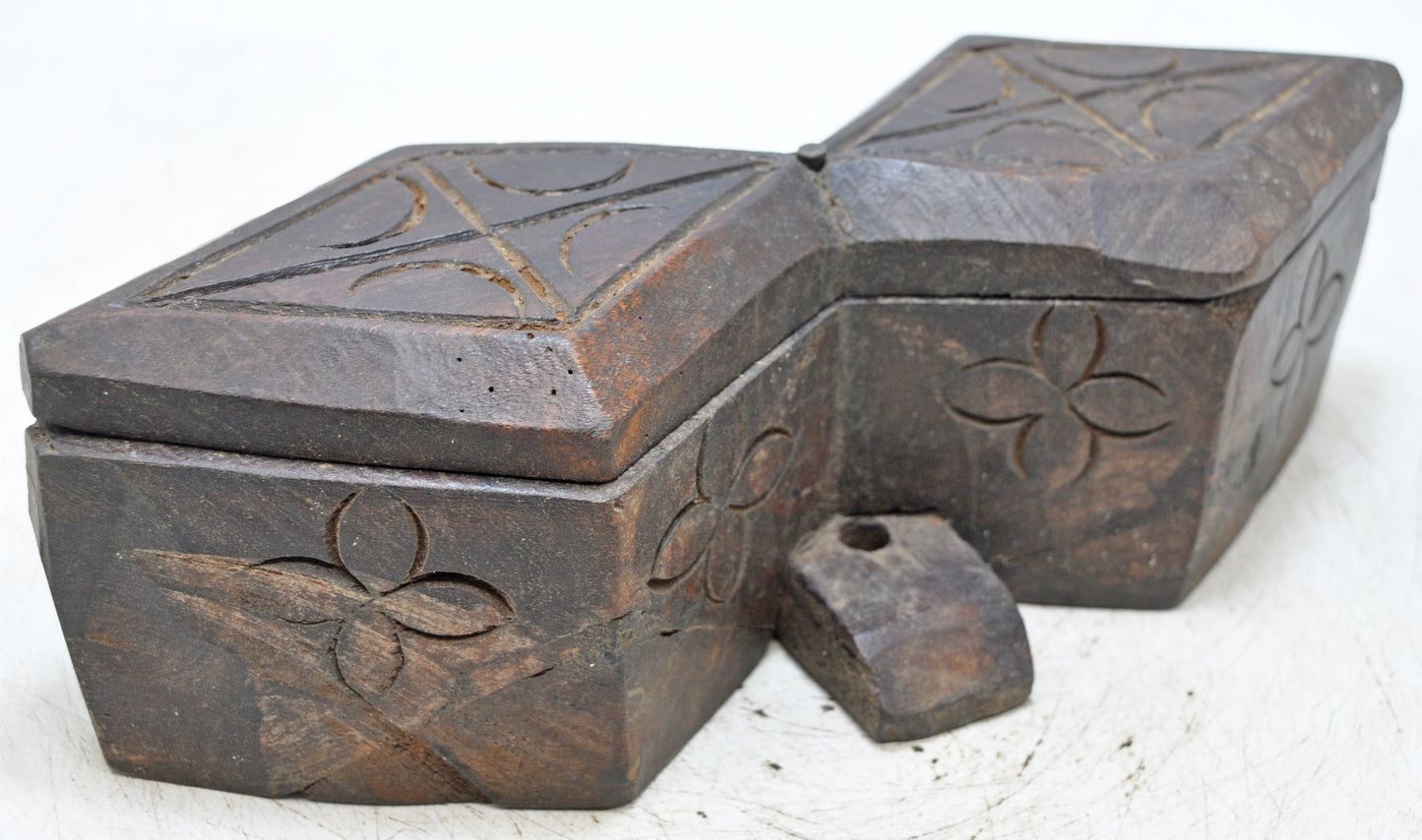 Antique Wooden Kitchenware Spice Box Original Old Hand Carved