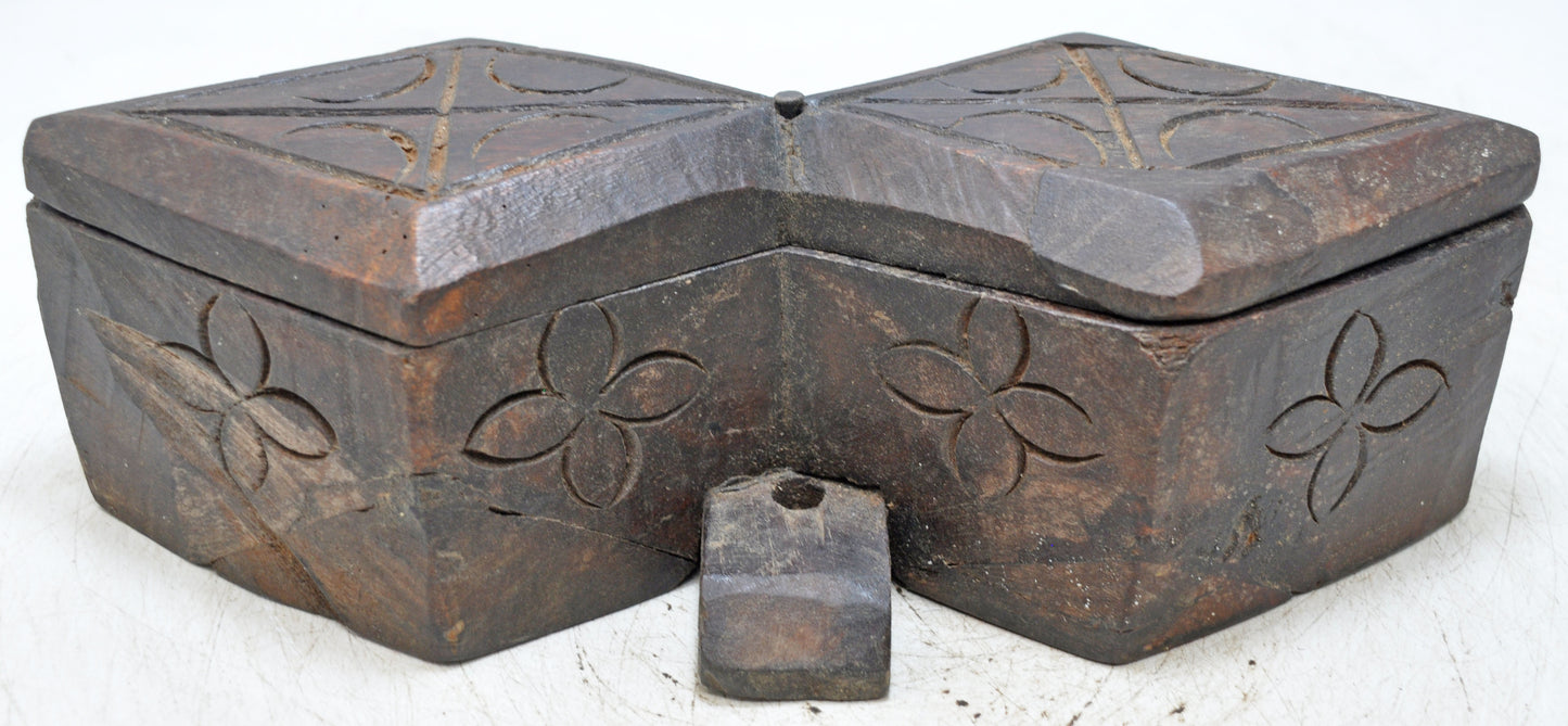 Antique Wooden Kitchenware Spice Box Original Old Hand Carved