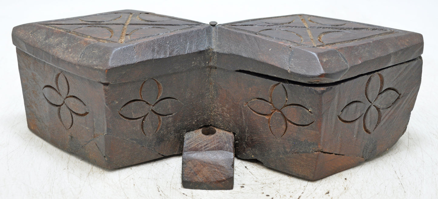 Antique Wooden Kitchenware Spice Box Original Old Hand Carved