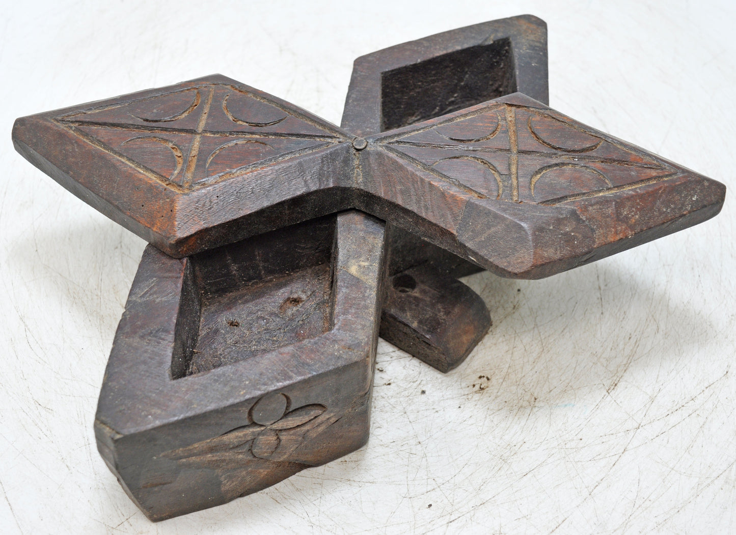 Antique Wooden Kitchenware Spice Box Original Old Hand Carved