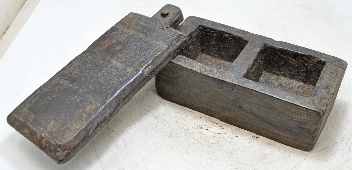 Antique Wooden Kitchenware Spice Box Original Old Hand Carved