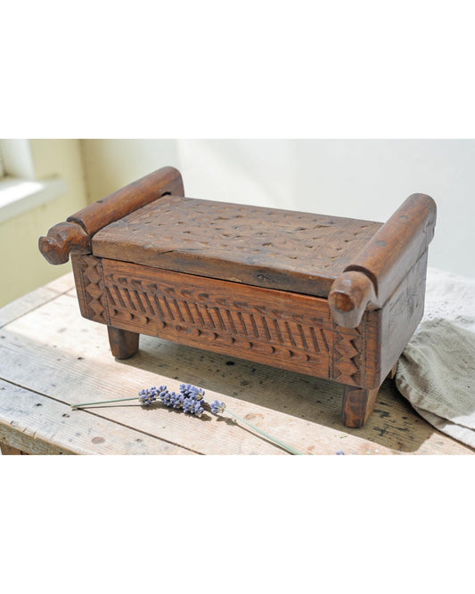 Antique Wooden Kitchenware Spice Box Original Old Hand Carved