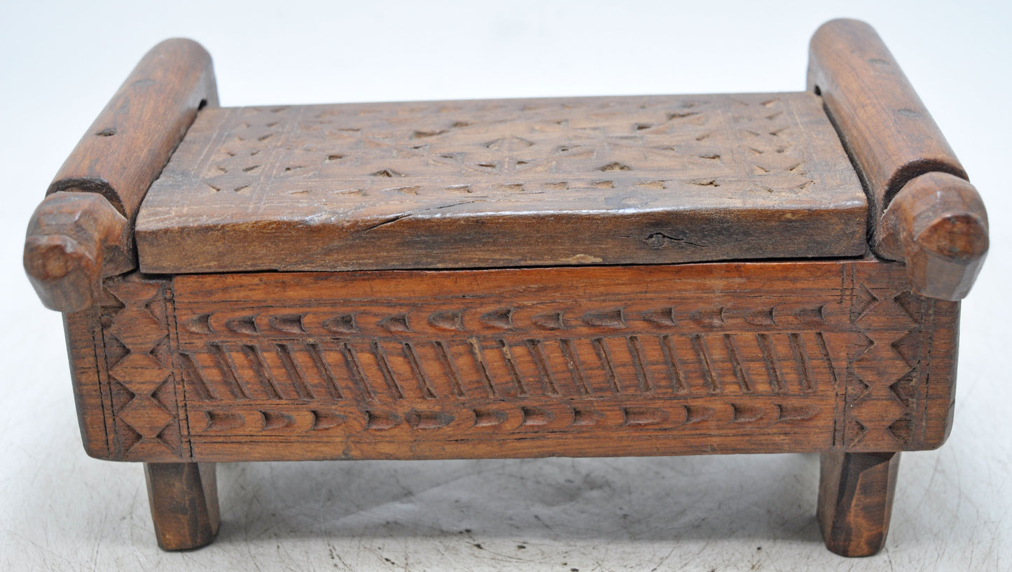 Antique Wooden Kitchenware Spice Box Original Old Hand Carved