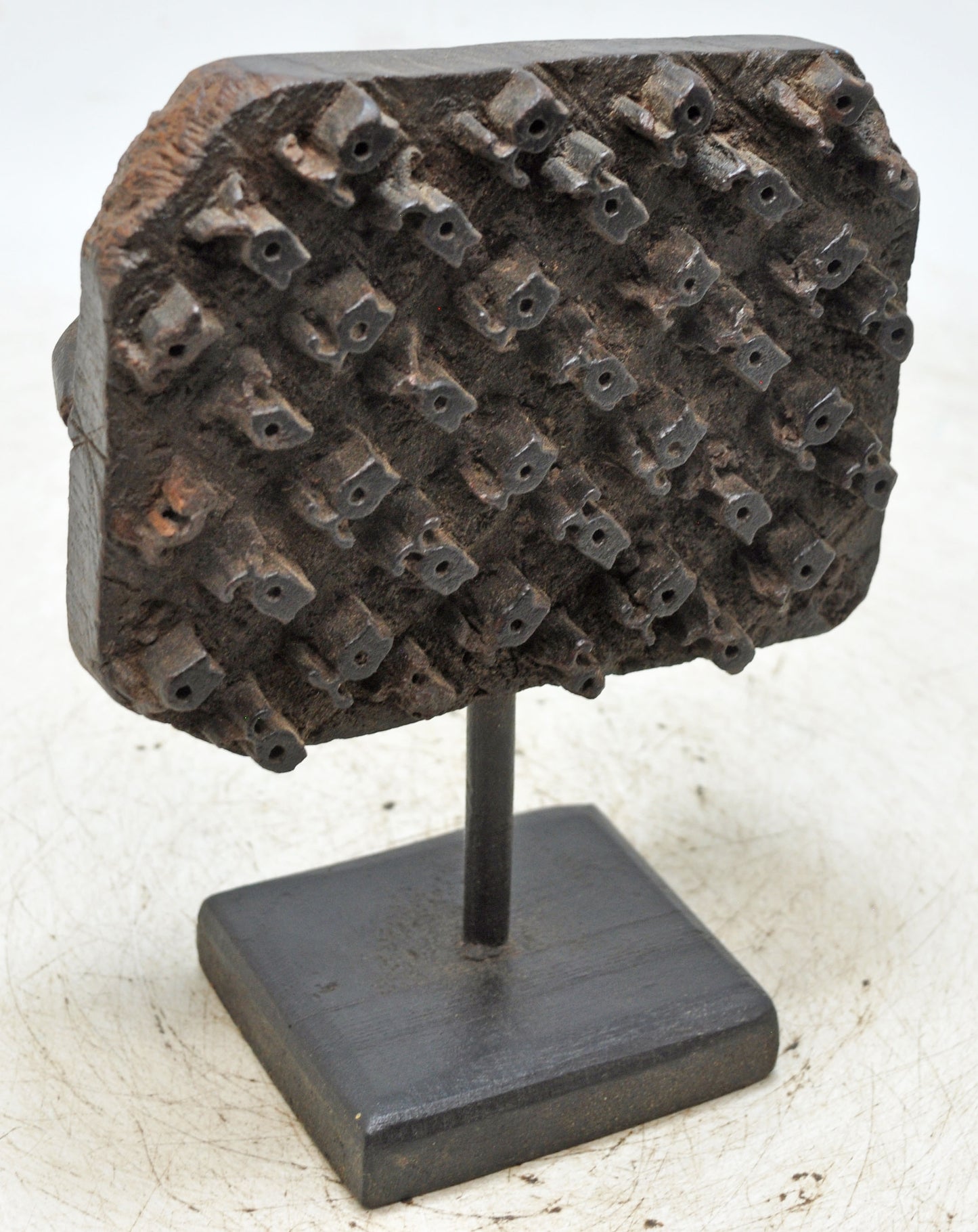 Antique Wooden Textile Printing Block Carving on Stand Original Old Hand Carved