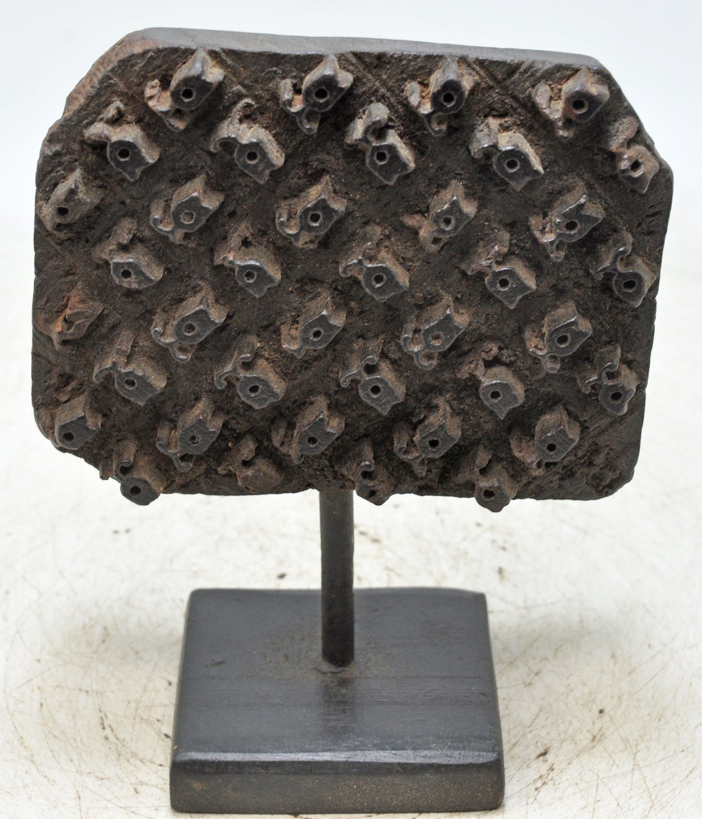 Antique Wooden Textile Printing Block Carving on Stand Original Old Hand Carved