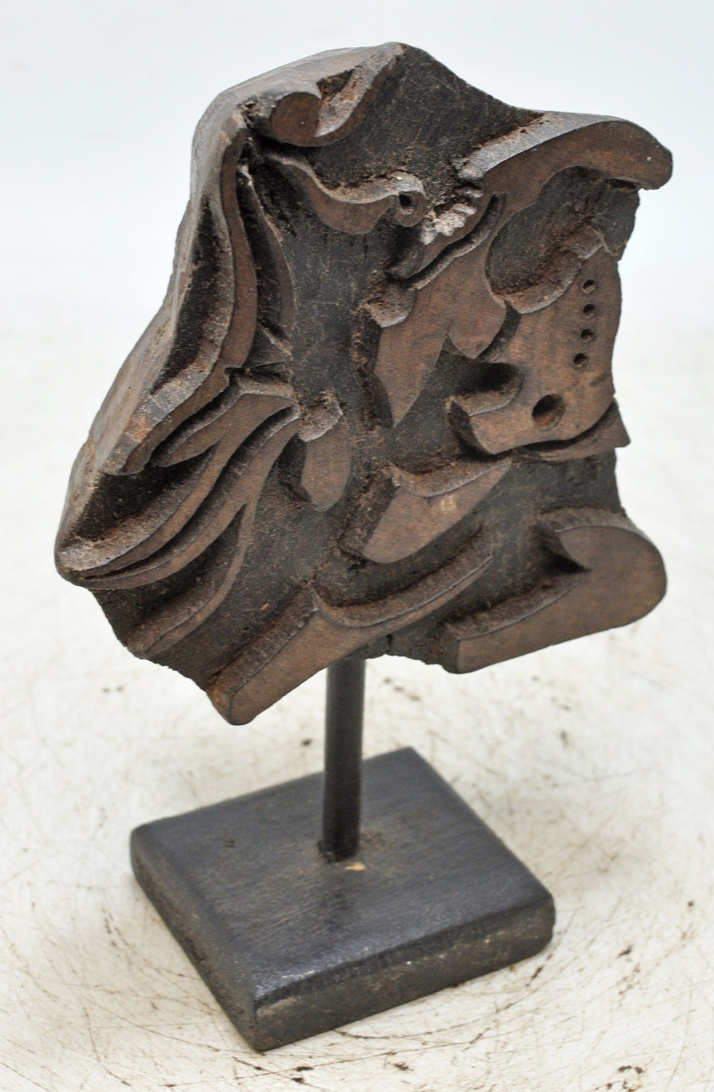 Antique Wooden Textile Printing Block Carving on Stand Original Old Hand Carved