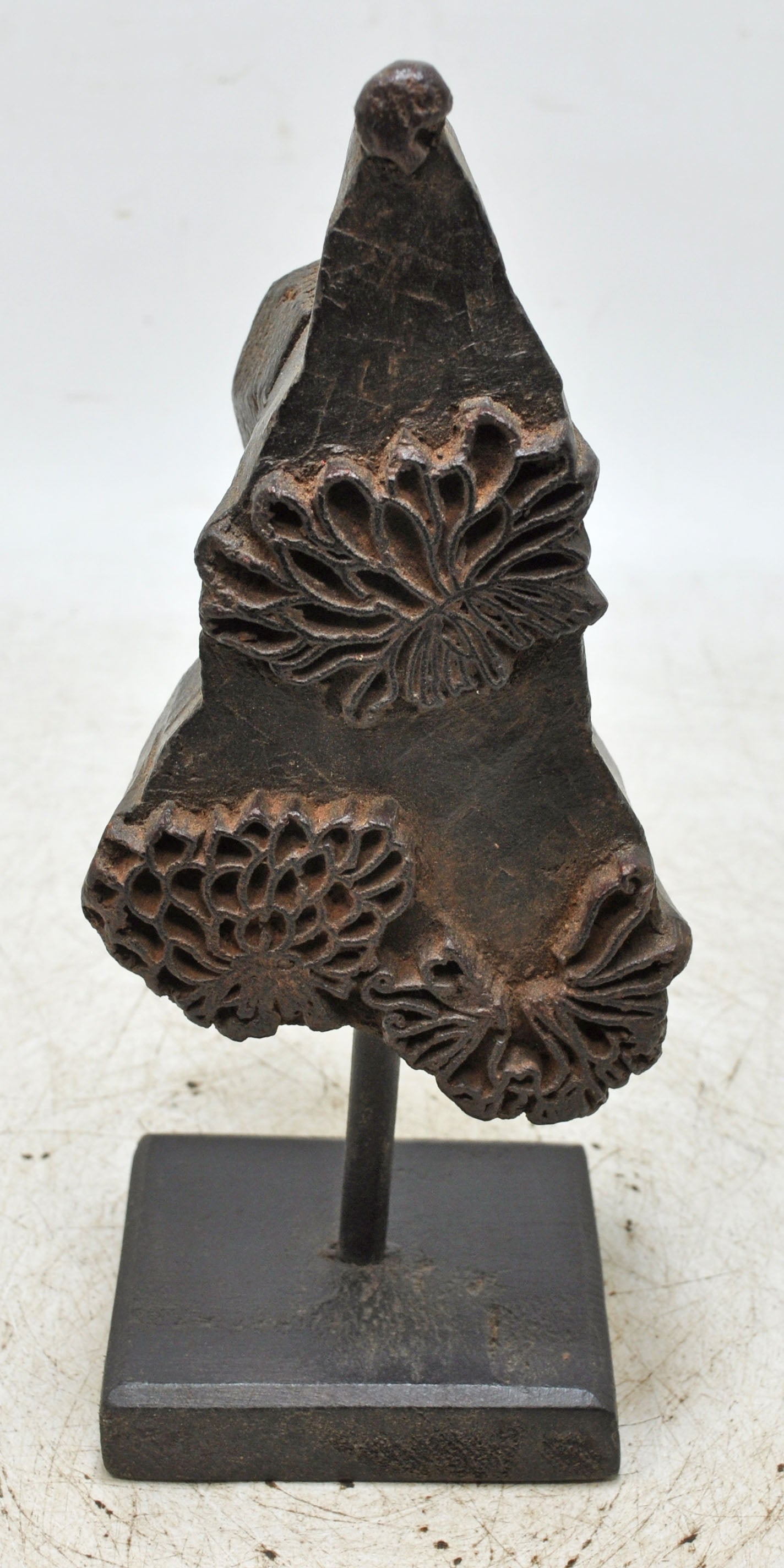 Antique Wooden Textile Printing Block Carving on Stand Original Old Hand Carved