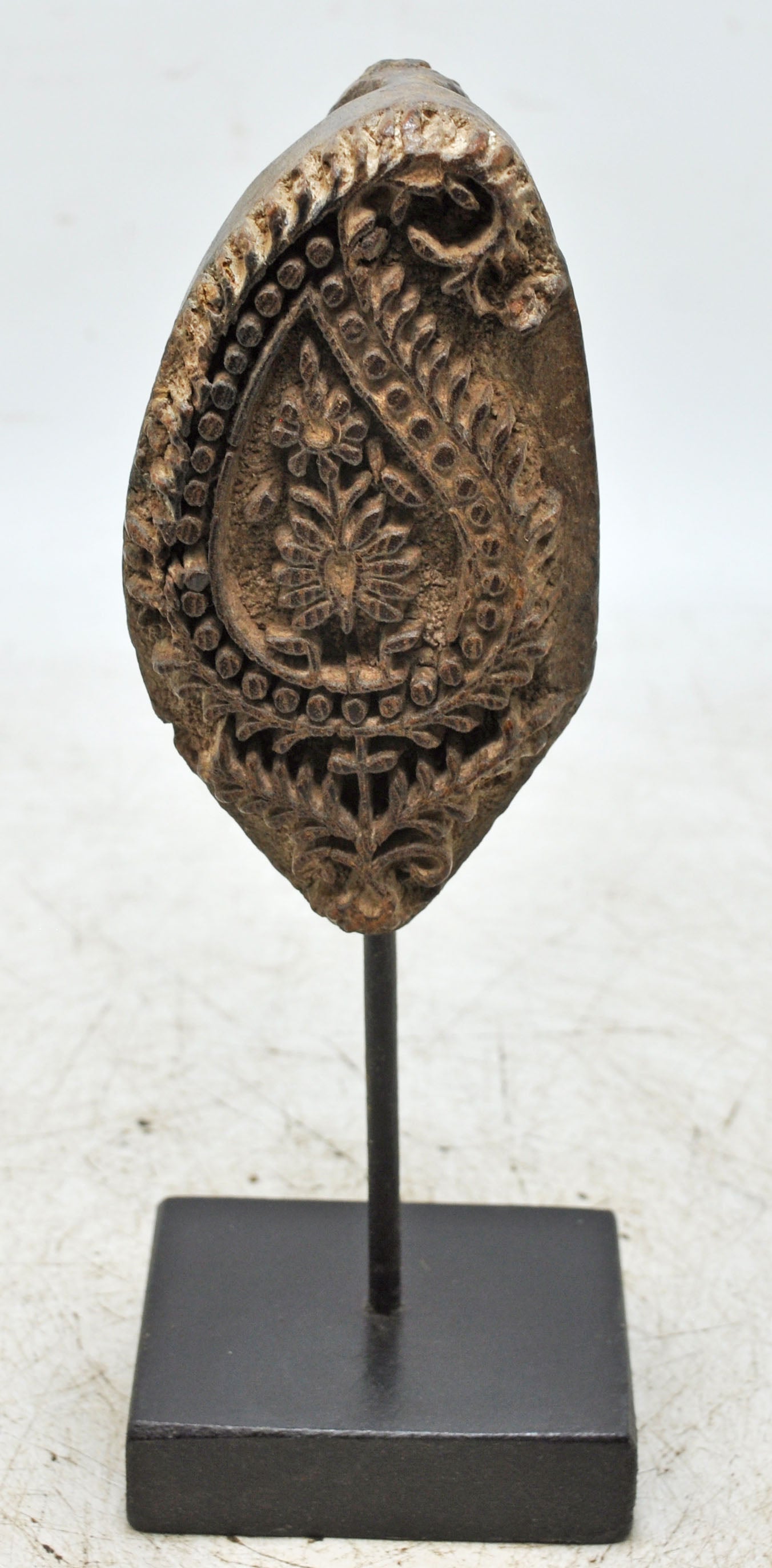 Antique Wooden Textile Printing Block Carving on Stand Original Old Hand Carved