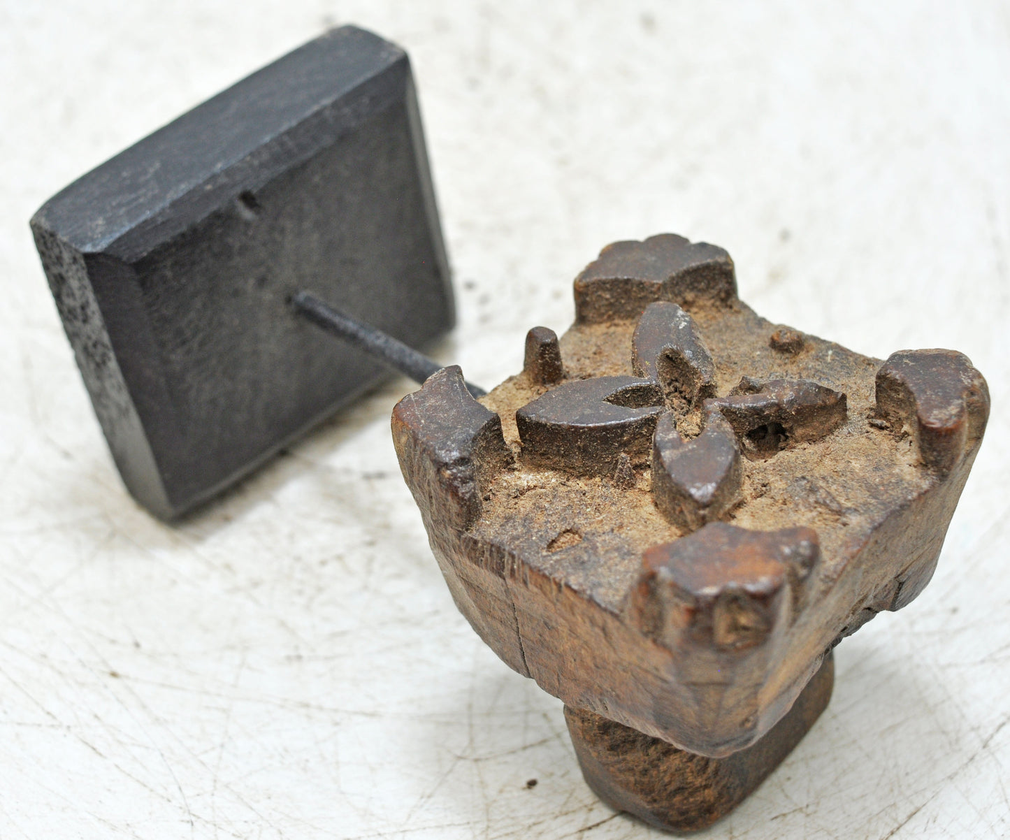 Antique Wooden Textile Printing Block Carving on Stand Original Old Hand Carved