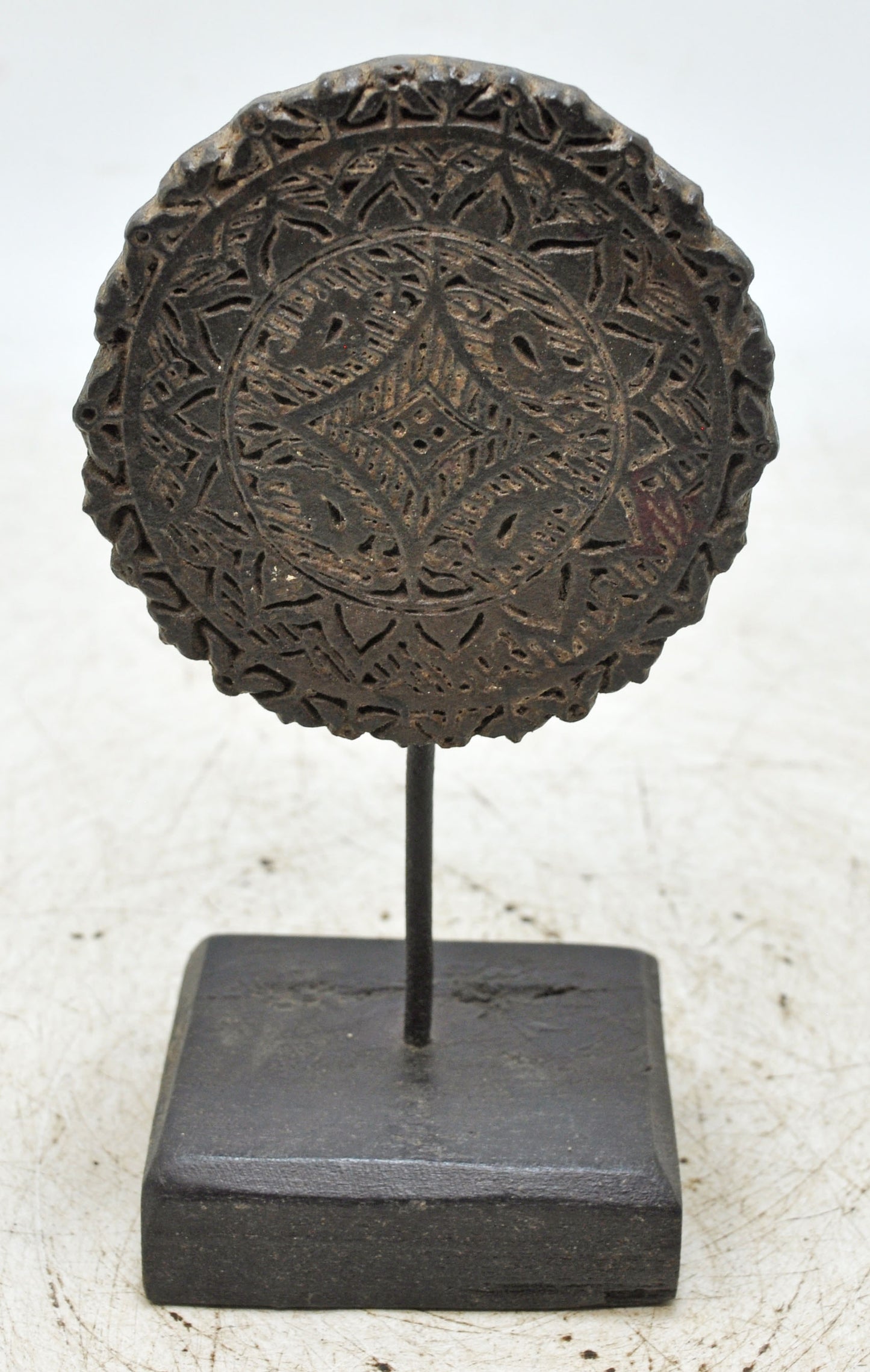 Antique Wooden Textile Printing Block Carving on Stand Original Old Hand Carved