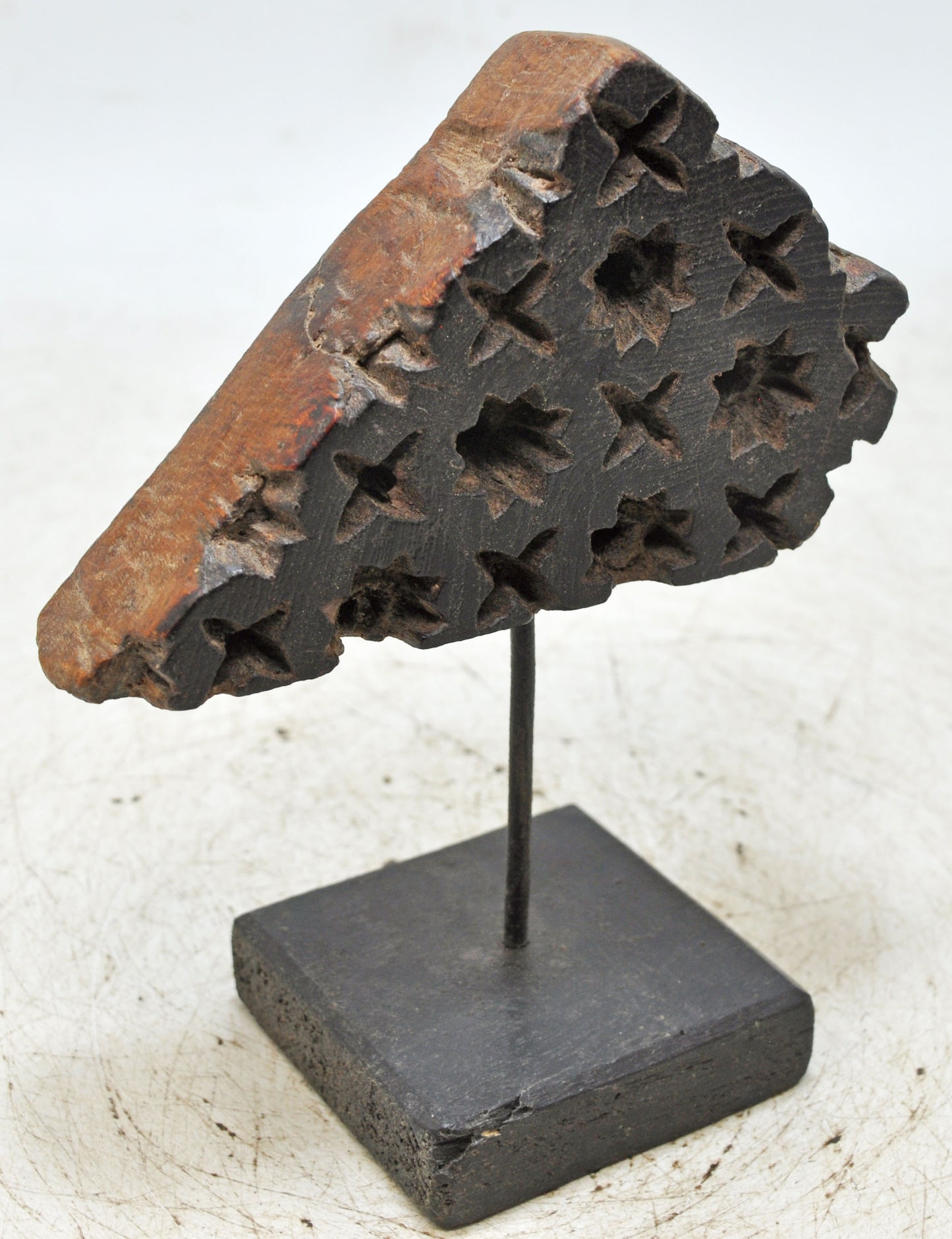 Antique Wooden Textile Printing Block Carving on Stand Original Old Hand Carved