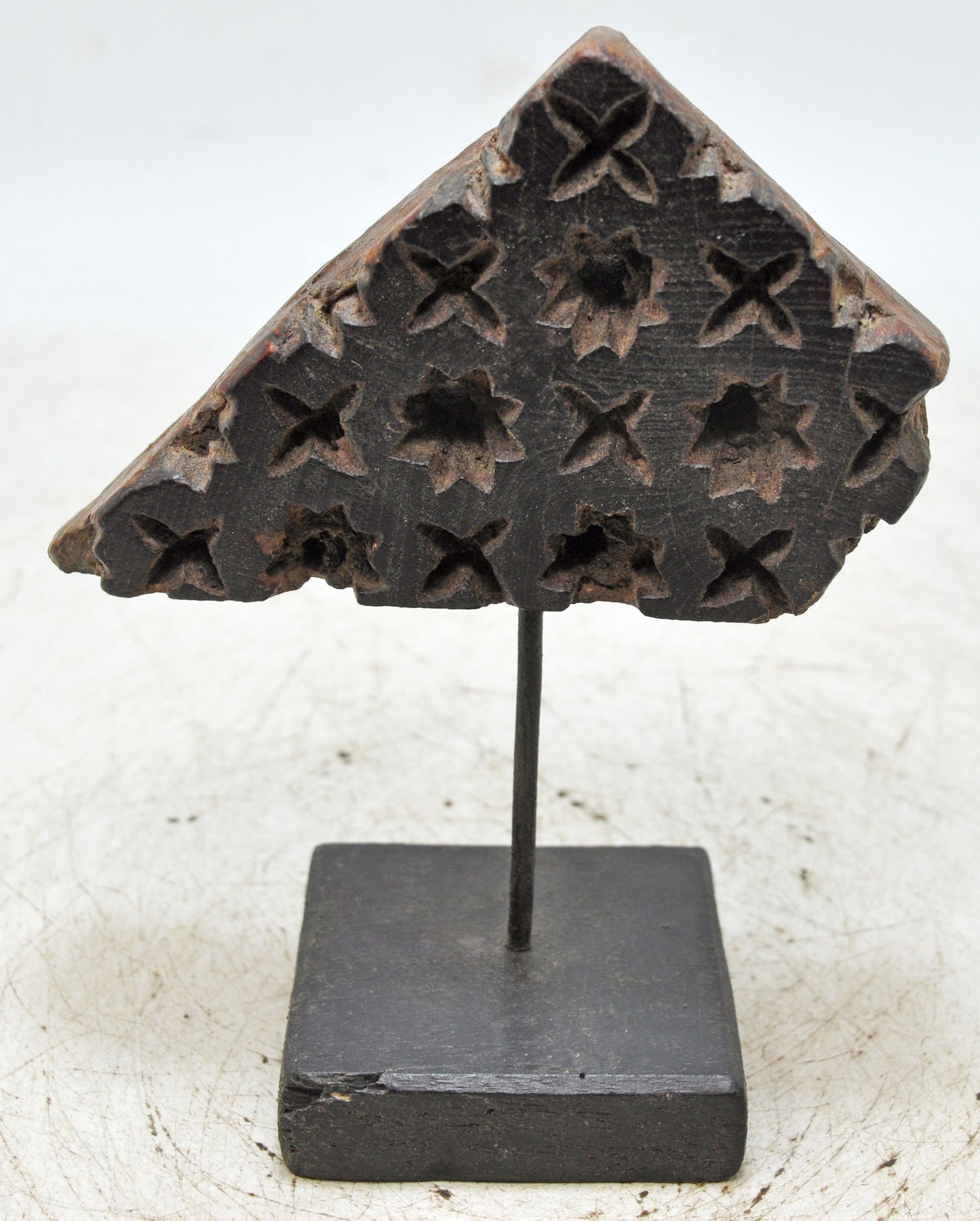 Antique Wooden Textile Printing Block Carving on Stand Original Old Hand Carved