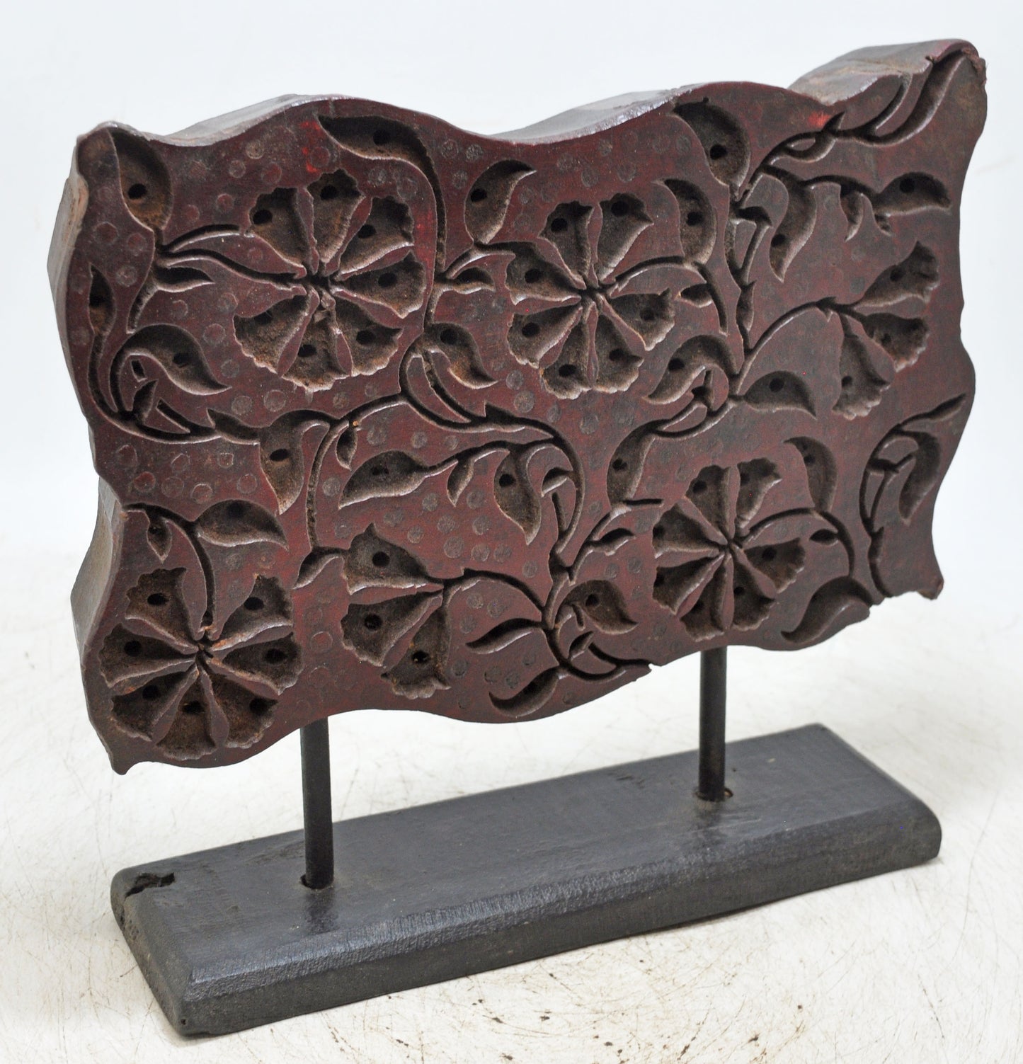 Antique Wooden Textile Printing Block Carving on Stand Original Old Hand Carved