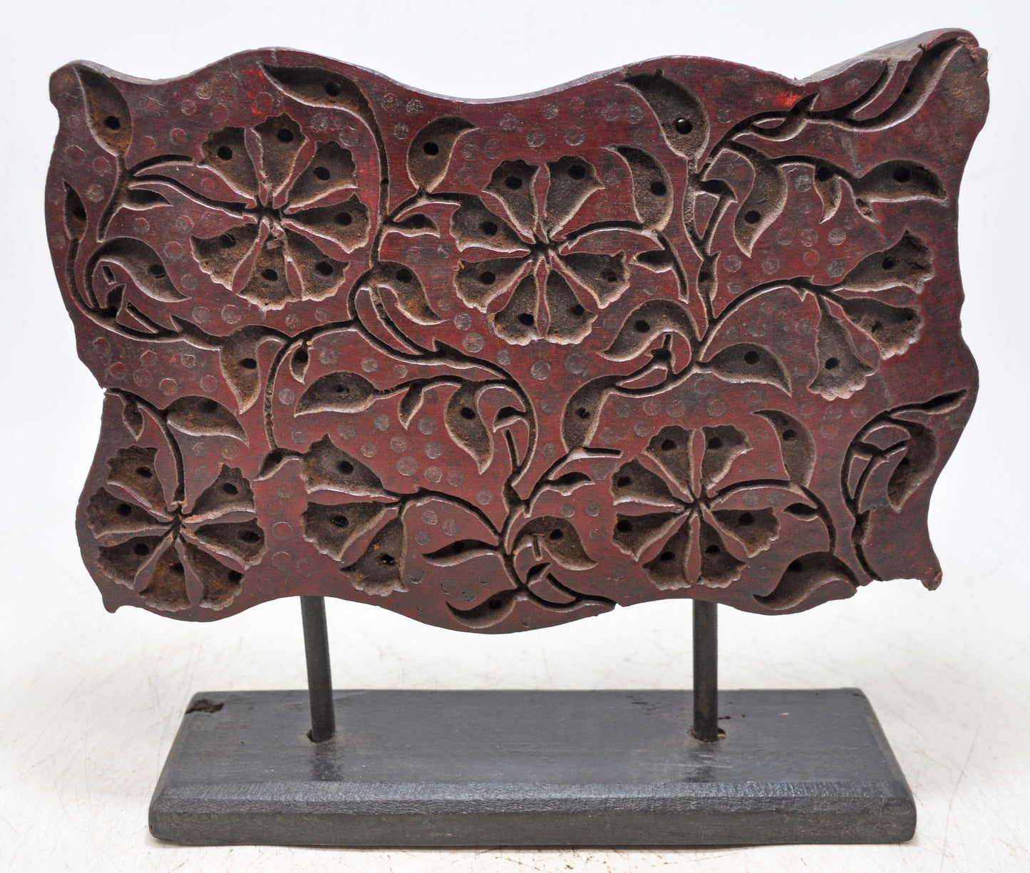 Antique Wooden Textile Printing Block Carving on Stand Original Old Hand Carved
