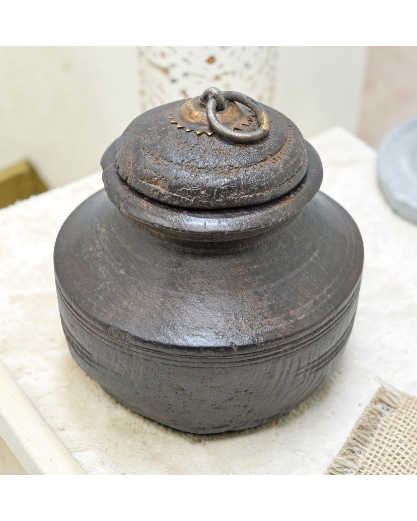 Antique Wooden Himalayan Water Storage Box Original Old Hand Carved