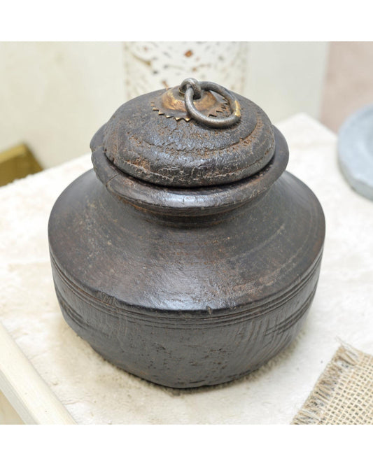 Antique Wooden Himalayan Water Storage Box Original Old Hand Carved