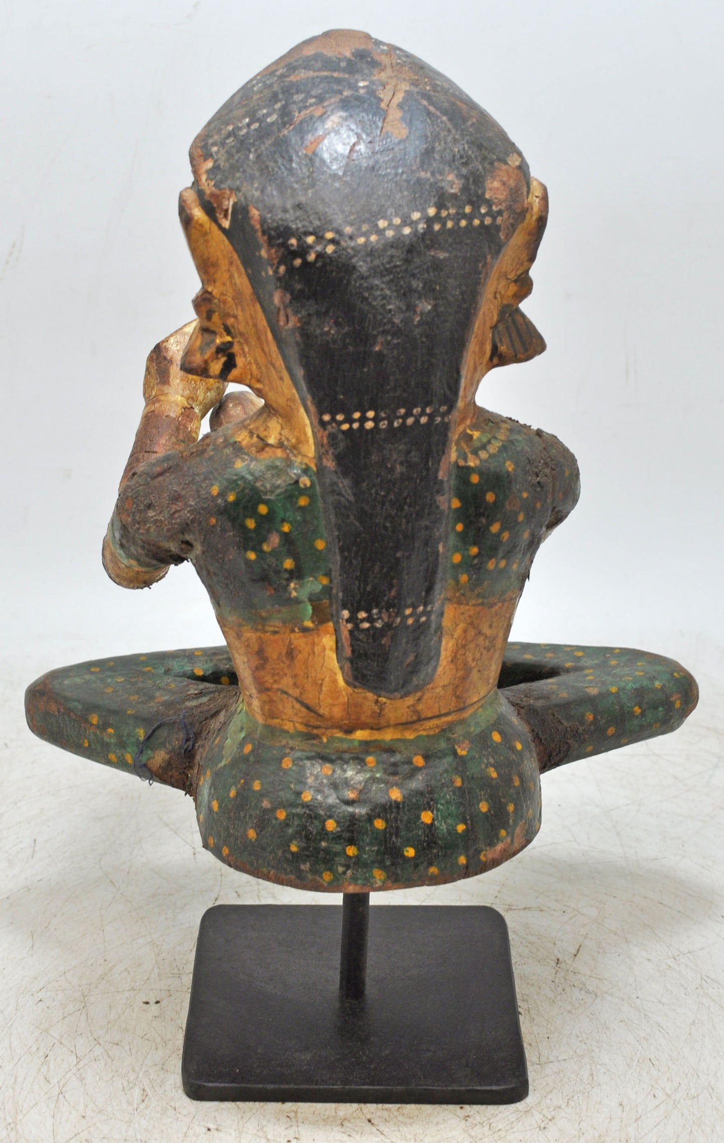 Vintage Wooden Woman Musician Figurine Original Old Hand Carved Painted