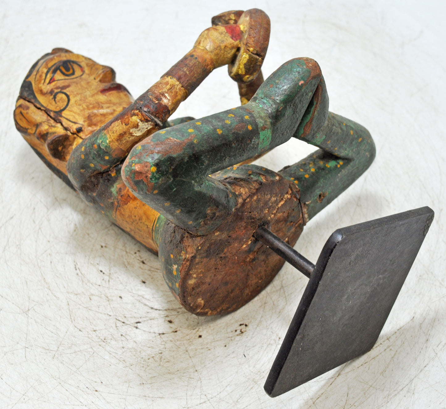 Vintage Wooden Woman Musician Figurine Original Old Hand Carved Painted
