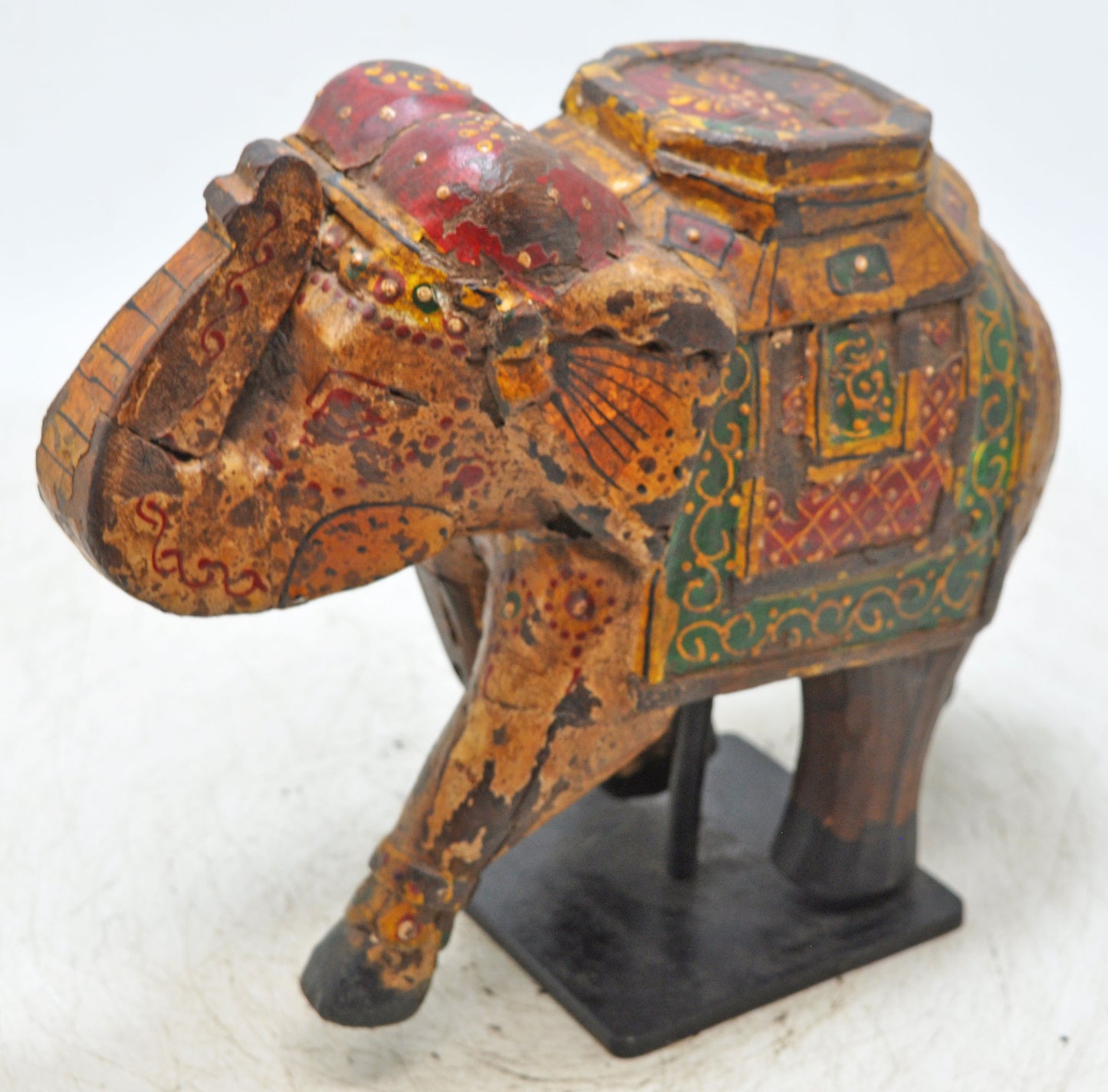 Vintage Wooden Elephant Figurine Original Old Hand Carved Fine Painted