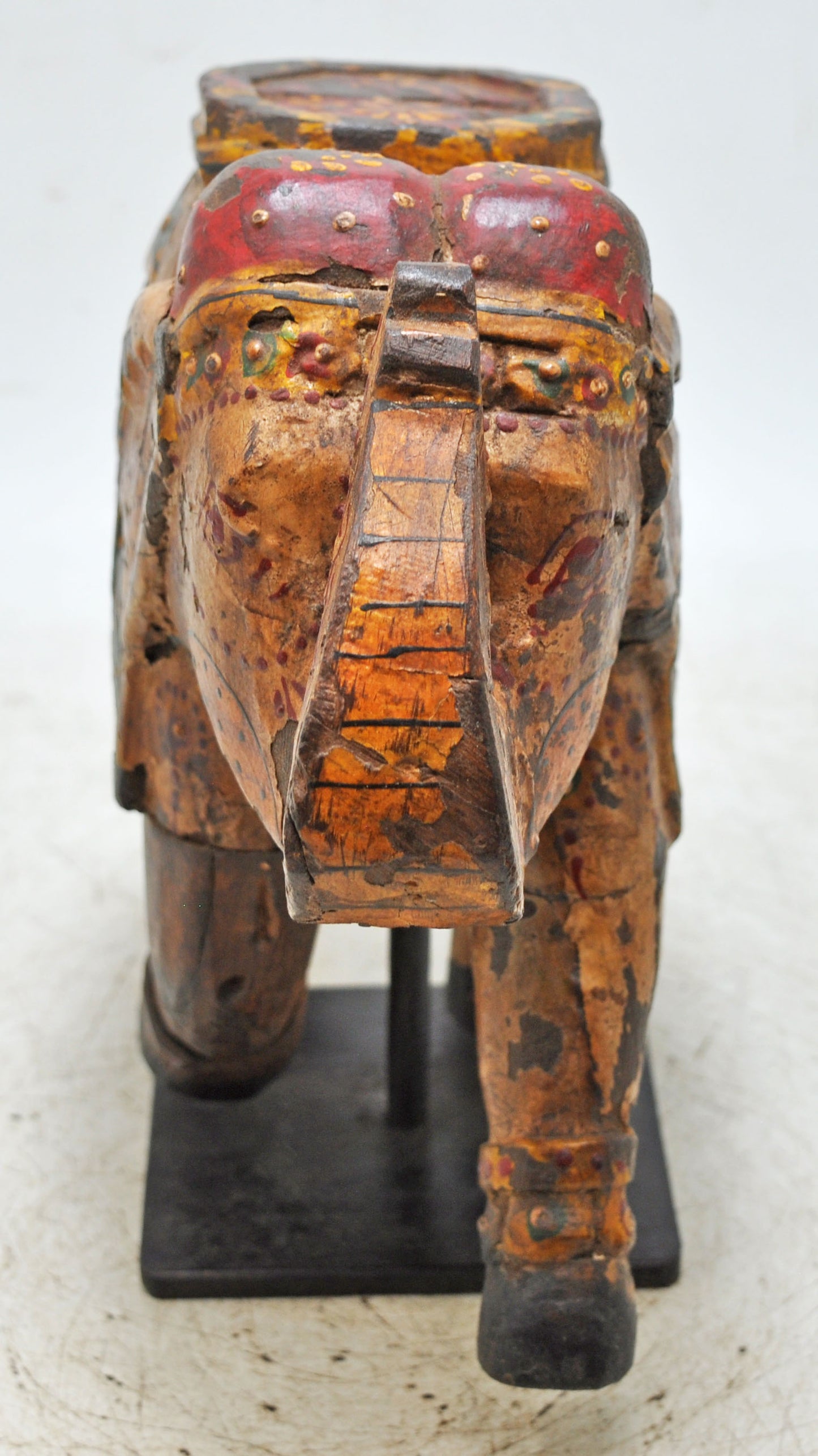 Vintage Wooden Elephant Figurine Original Old Hand Carved Fine Painted