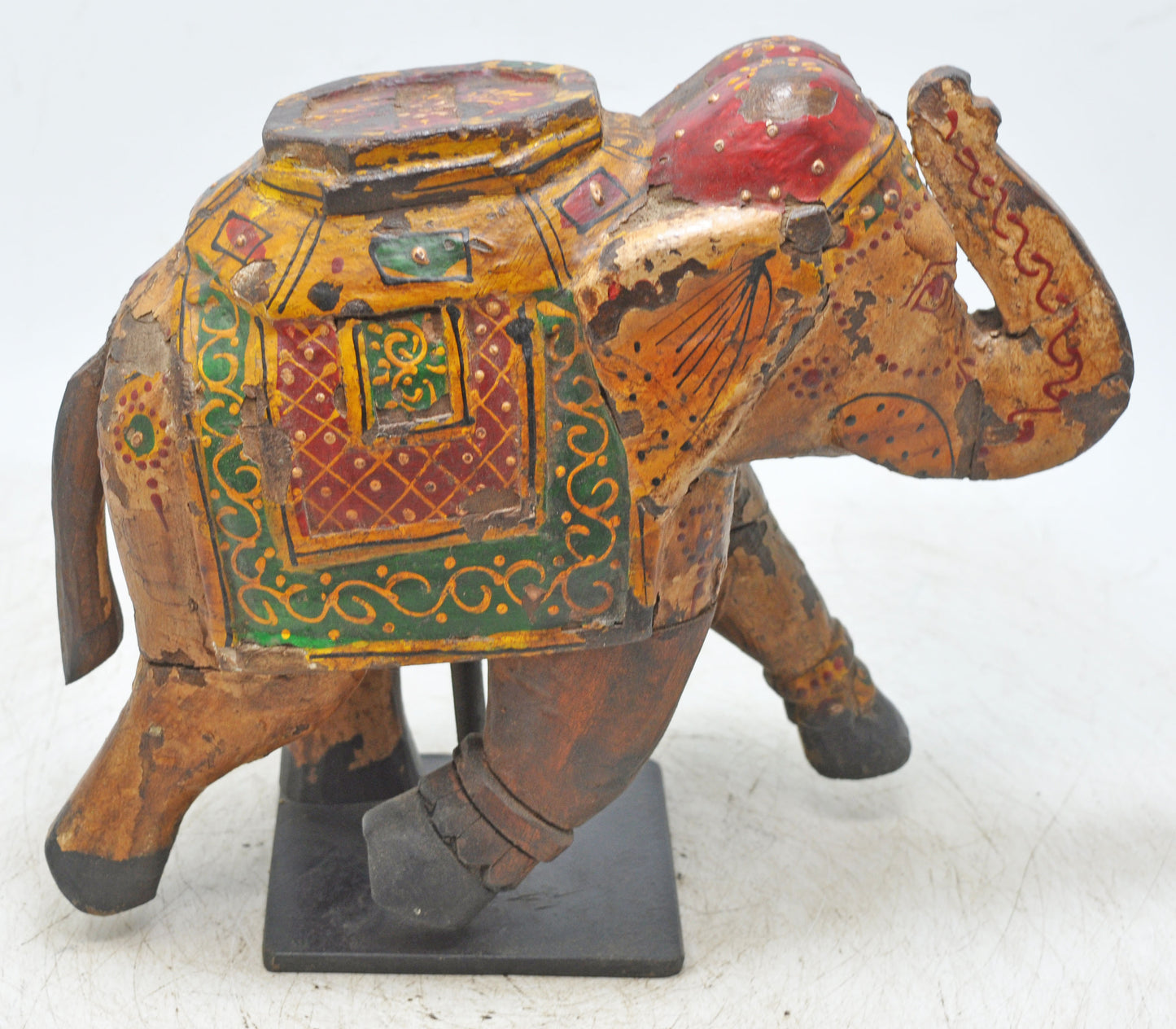 Vintage Wooden Elephant Figurine Original Old Hand Carved Fine Painted