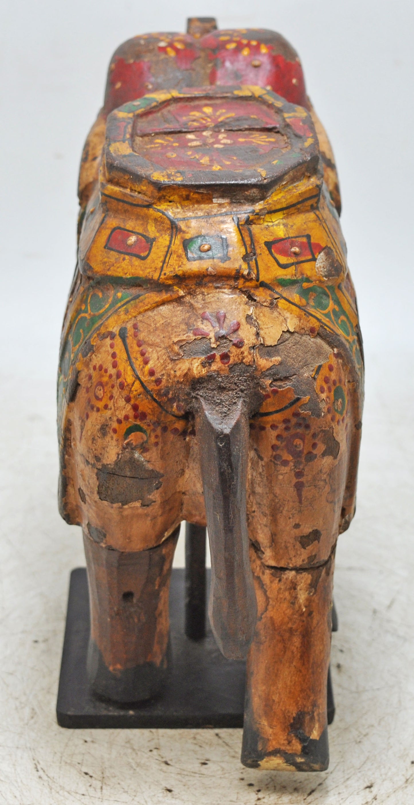 Vintage Wooden Elephant Figurine Original Old Hand Carved Fine Painted