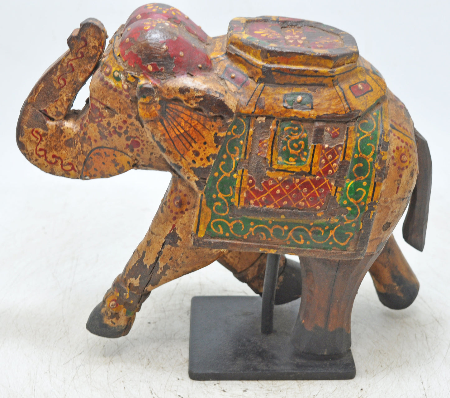 Vintage Wooden Elephant Figurine Original Old Hand Carved Fine Painted