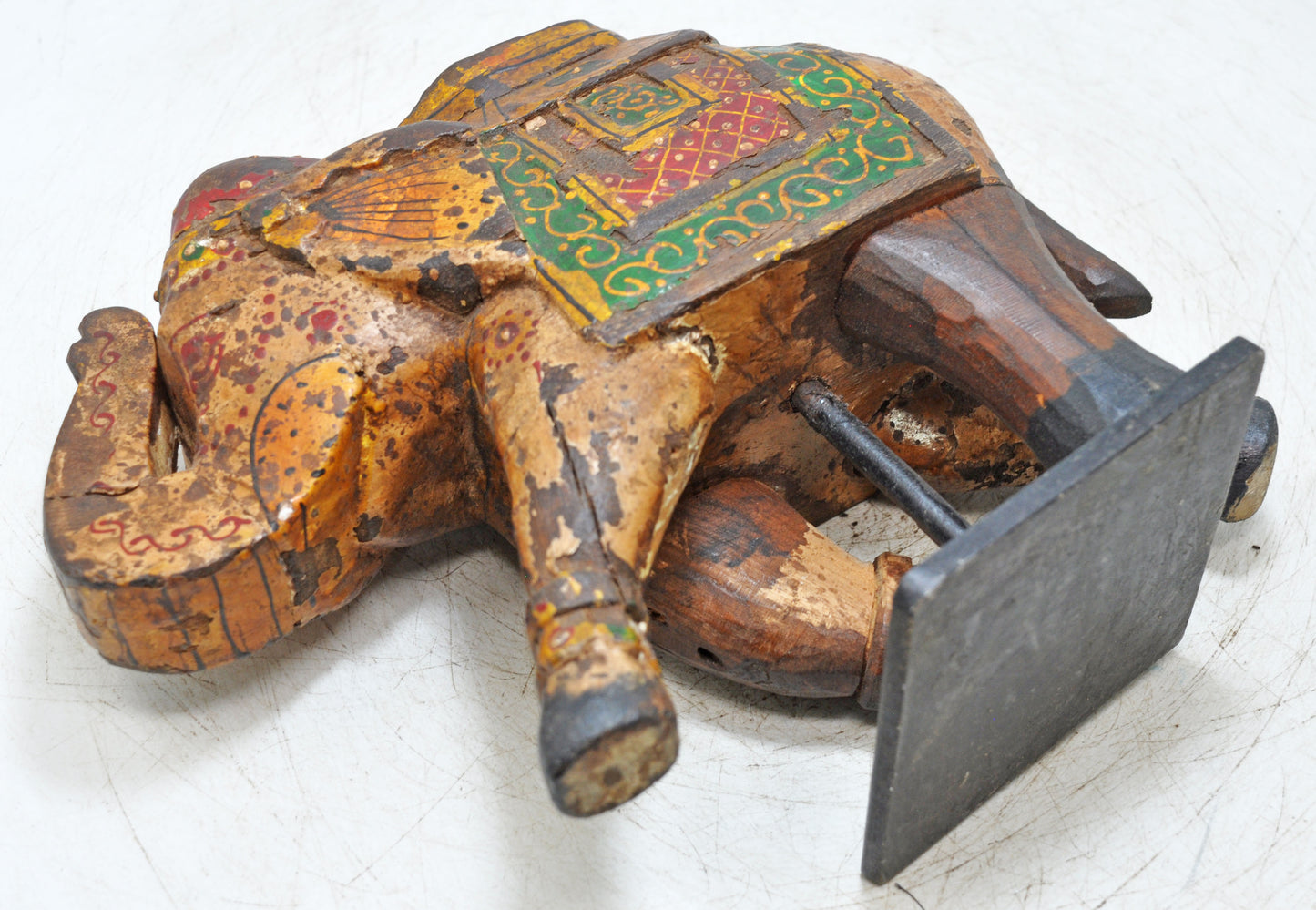 Vintage Wooden Elephant Figurine Original Old Hand Carved Fine Painted