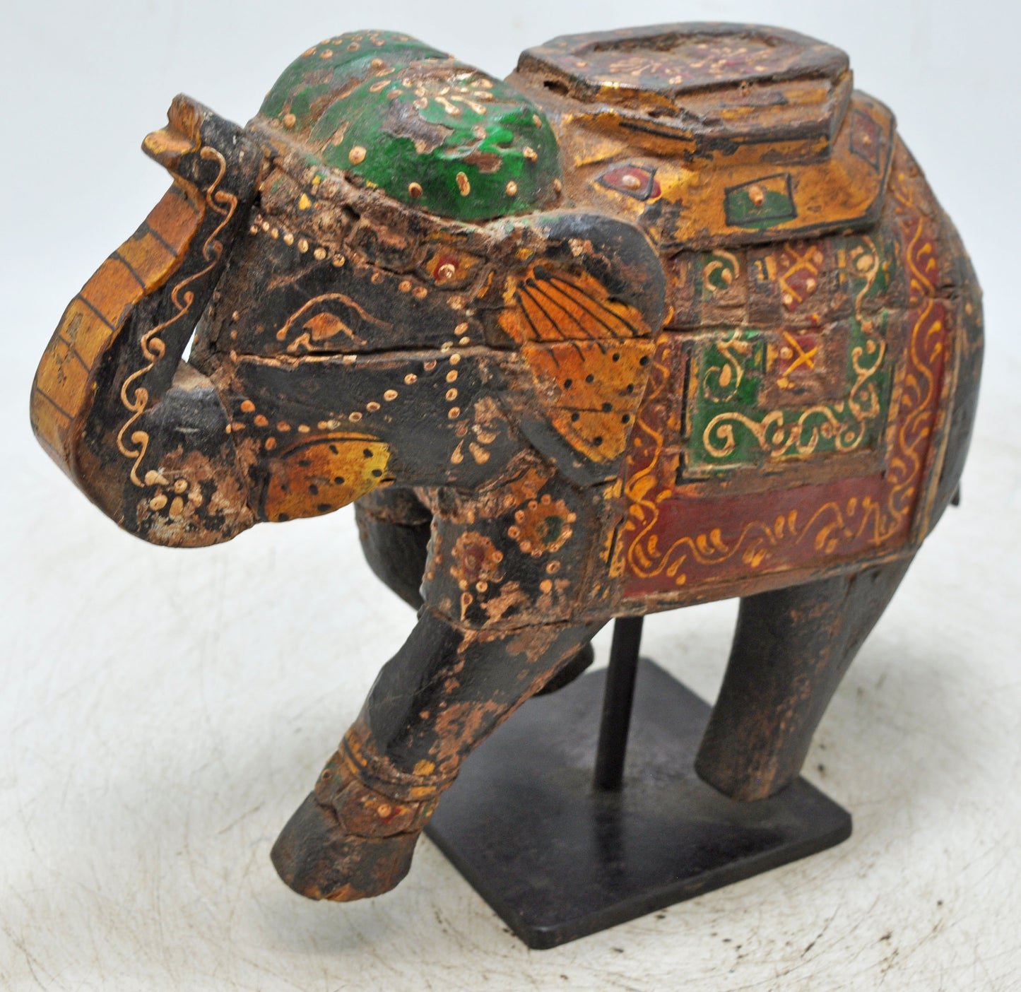Vintage Wooden Elephant Figurine Original Old Hand Carved Fine Painted