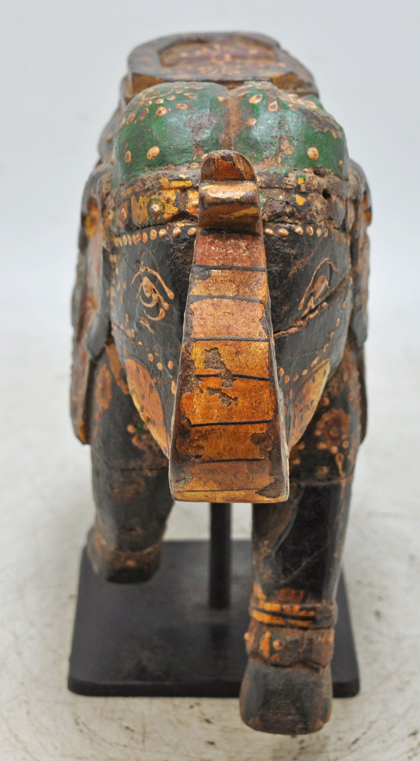 Vintage Wooden Elephant Figurine Original Old Hand Carved Fine Painted