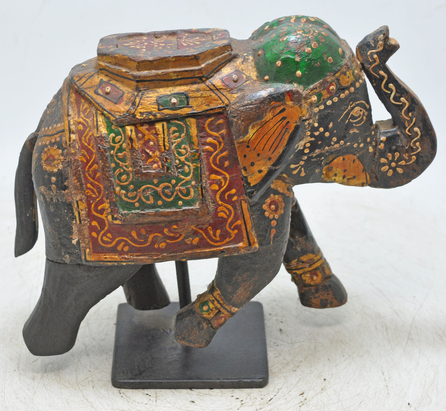 Vintage Wooden Elephant Figurine Original Old Hand Carved Fine Painted