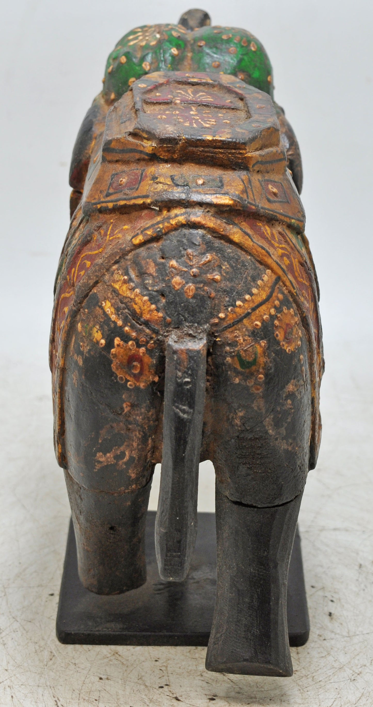Vintage Wooden Elephant Figurine Original Old Hand Carved Fine Painted
